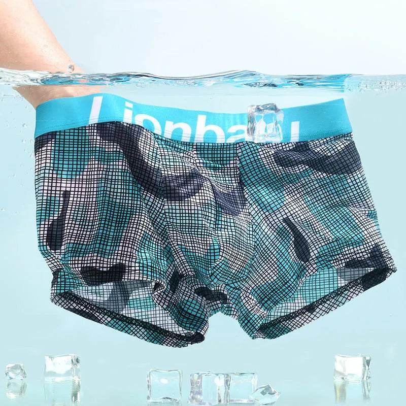 Ice Silk Men's Boxers Breathable Printed Boxer Briefs Mid waist