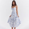 Spring And Summer Comely Pastoral Style Sling Floral A Swing Cake Dress