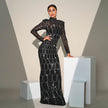Long Sleeve Slim-fit Sequined Banquet Evening Dress