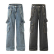 Ribbon Design Multi-pocket Workwear Denim Trousers Men Jeans