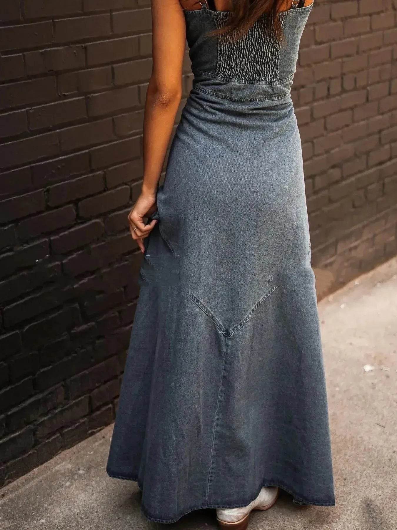 Ins Women's Summer Vintage Denim Large Swing Dress Denim Dress outfit