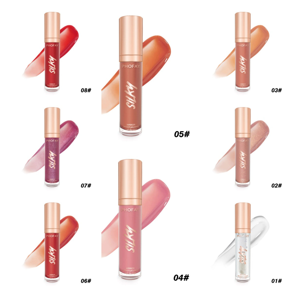PHOFAY Mirror Moisturizing Lip Gloss – Non-Sticky, High-Shine, 8 Colours