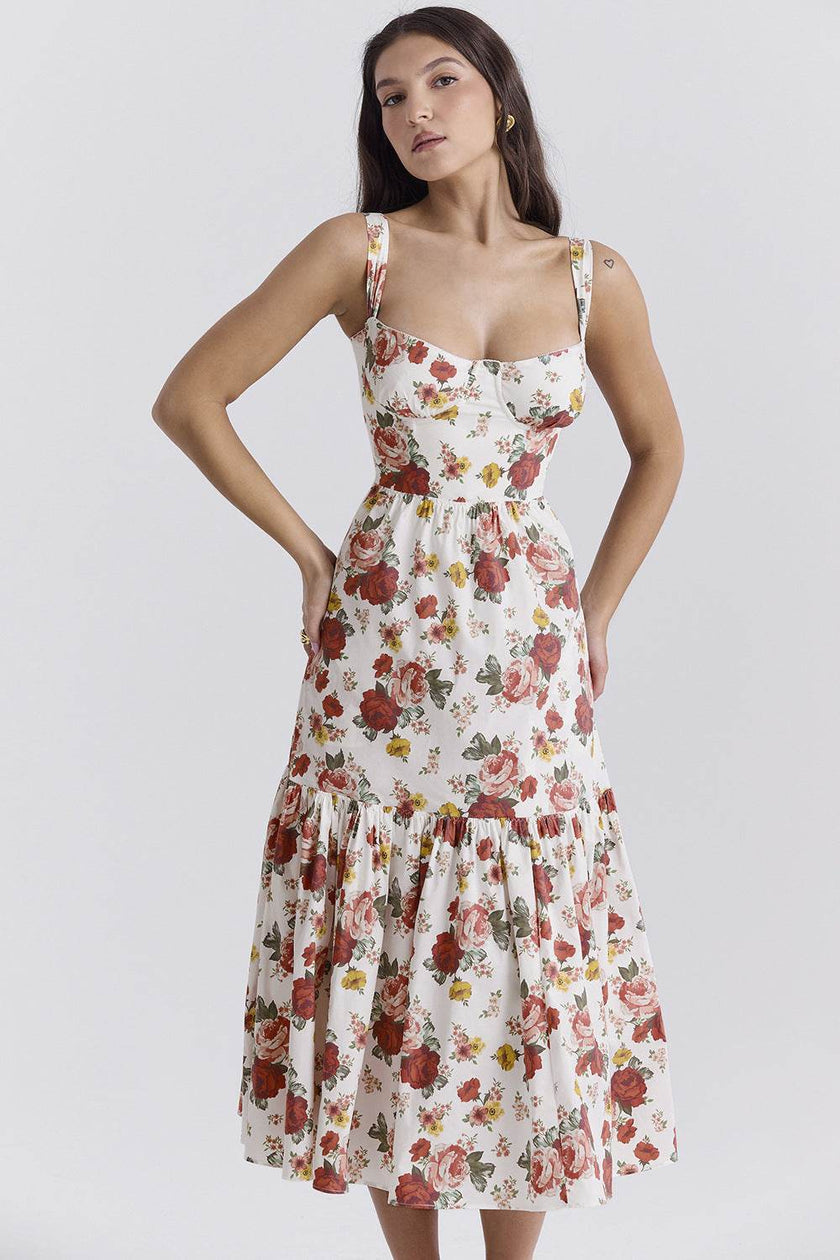 Spring And Summer Comely Pastoral Style Sling Floral A Swing Cake Dress