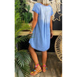 Round Neck Pleated Loose Solid Color Casual Plus Size Denim Dress