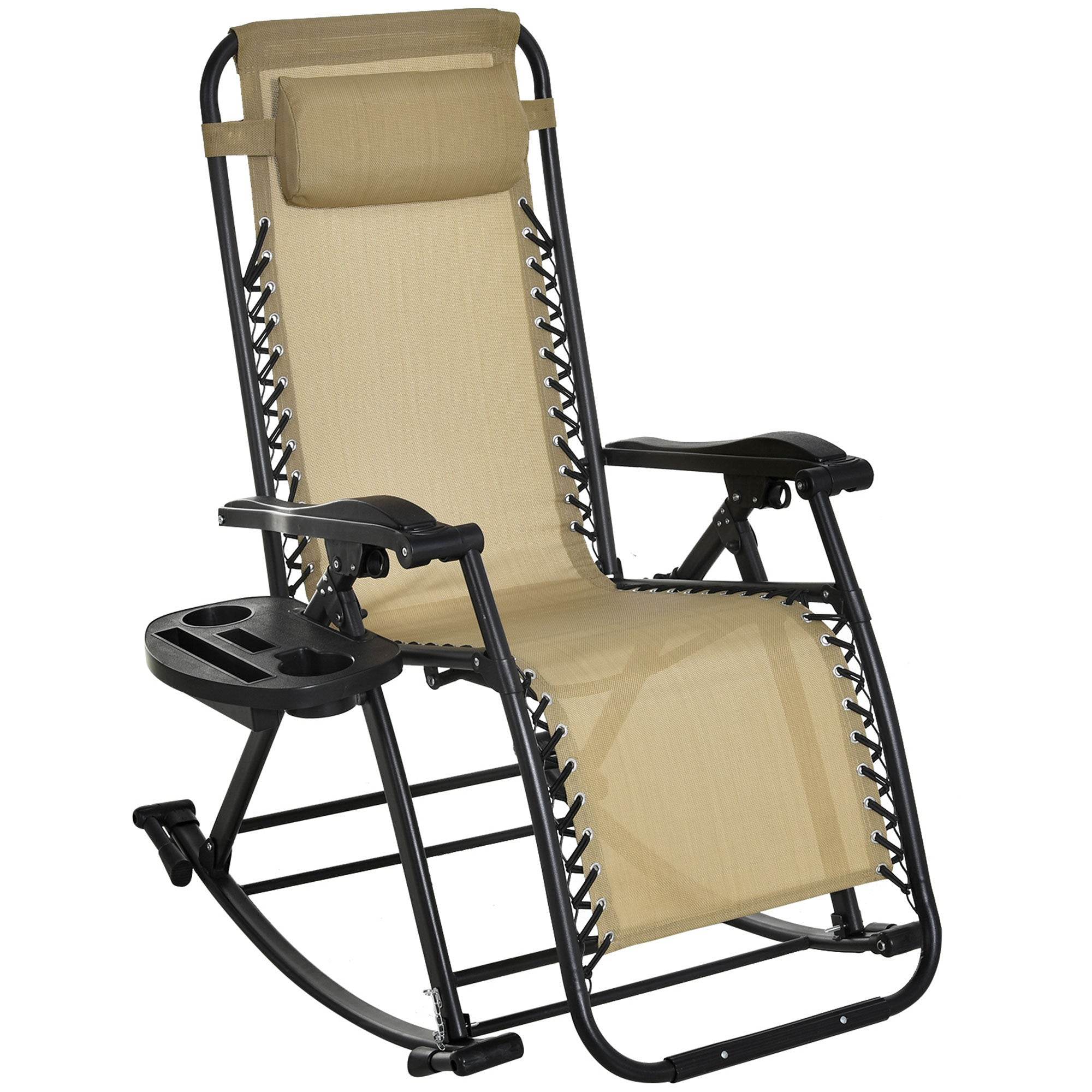Ergonomic Recline  Beige Zero Gravity Rocker With Headrest, Tray  Phone Holder