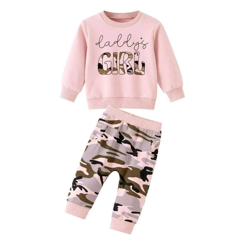 Two piece for girls Long Sleeve Sweater Camouflage Trousers Suit for girls
