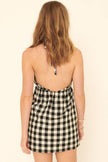 Plaid Print Woven Surplice Neck Mini Dress