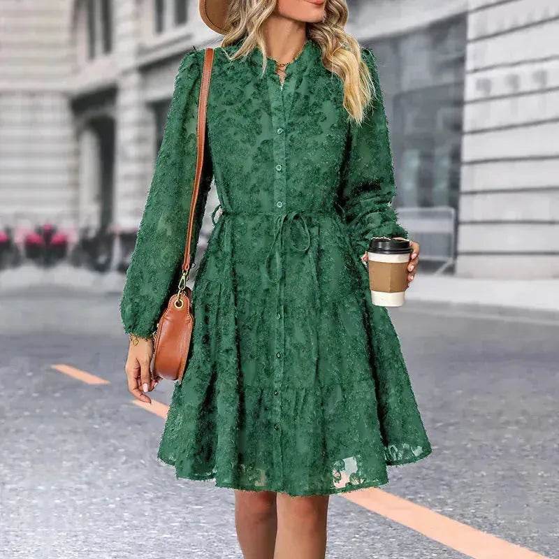 Lace Tied Long Sleeve Dress Fashion Midi Dresses Womens Clothing
