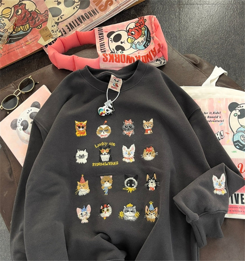 Women's 3D Kitten Embroidery Pullover Sweater Coat – Loose Fit Canada USA