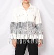 Lapel Pocket Heavy Industry Sequins Tassel  Loose Ripped Denim Jacket Women