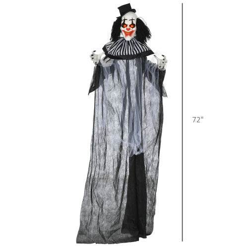 HOMCOM 6 Life Size Outdoor Halloween Decoration, Classic Black And White Striped Clown Animatronic, Sound And Motion Activated Animated Prop With Light Up Eyes  Sounds