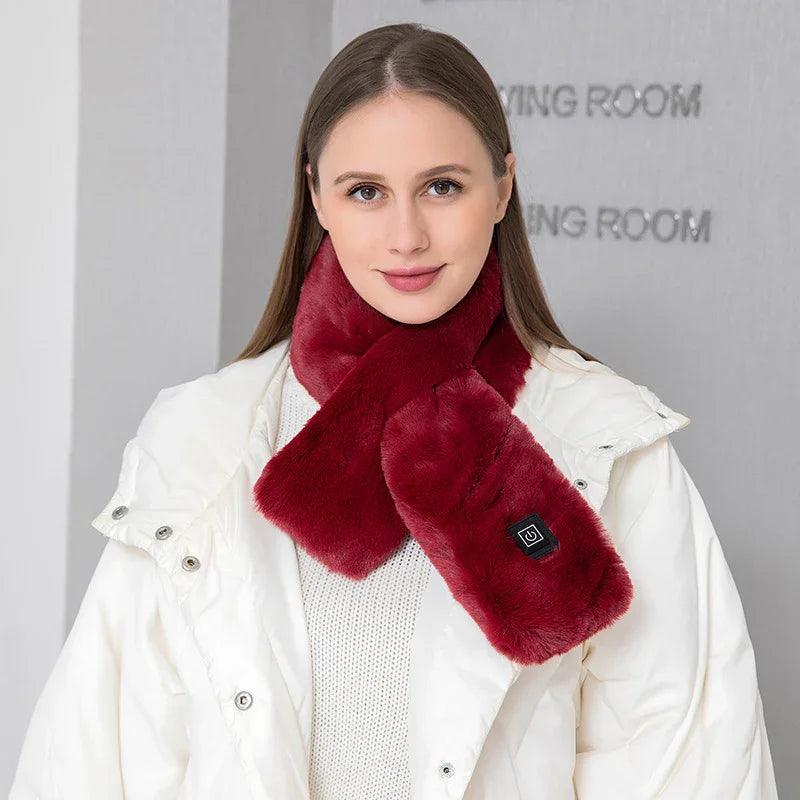 Smart USB Electric Heated fluffy Plush Winter Shawl Neck Wrap Pain Relief Neck Scarf
