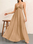 Backless Halterneck V-Neck Pleated A- Line Dress Women's Clothing One-Piece Dress Ankle-length Skirt For Beach Vacation Outfits