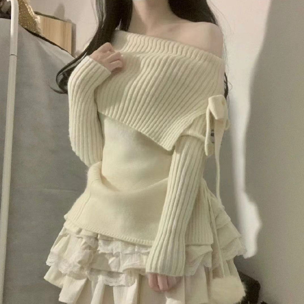 One-Shoulder Long Sleeve Knit Top for Women – Stylish White Knitwear Canada USA