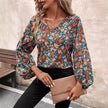 Women's V-neck Lantern Long Sleeve Shirt Autumn casual blouse top