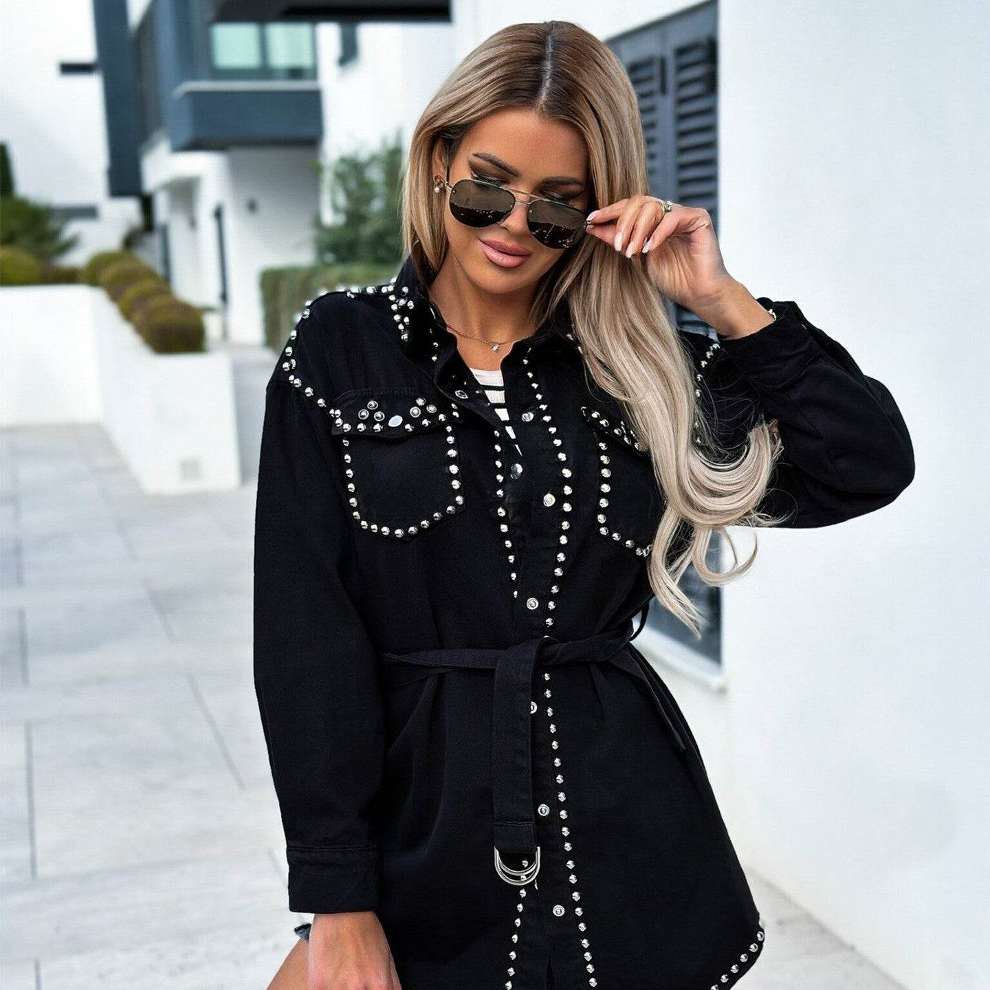 Denim Jacket Women – Retro Street Style Loose Rivet Design