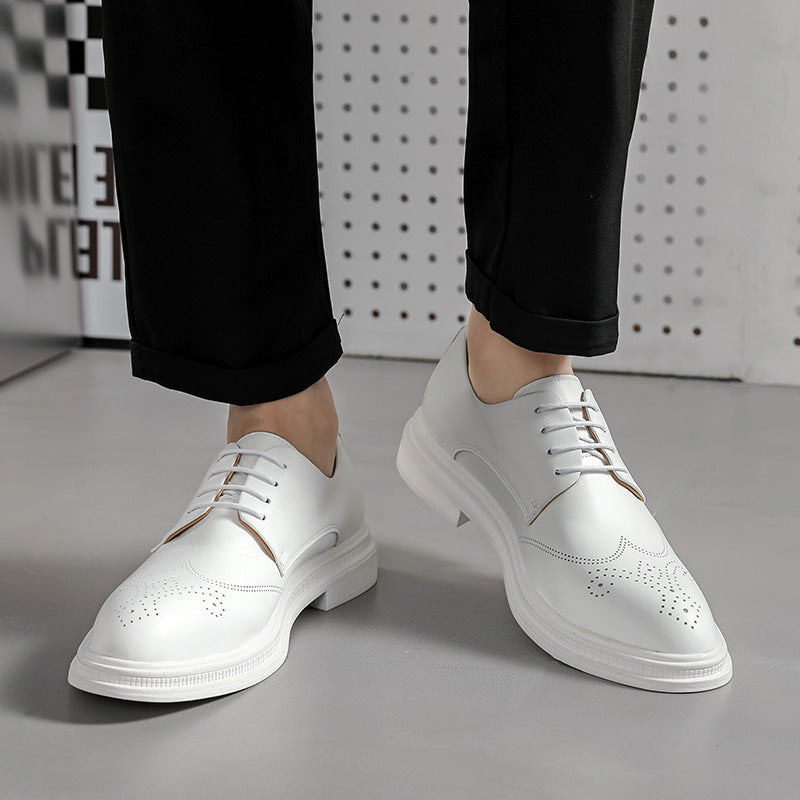 Men's White Pointed Toe Dress Shoes British Formal Business Lace-Up Leather Shoes Canada USA