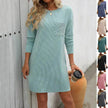 Casual New Solid Color Striped With Pockets Long Sleeve Loose Mini Dress Fashion Round Neck Straight Dress Women's Clothing