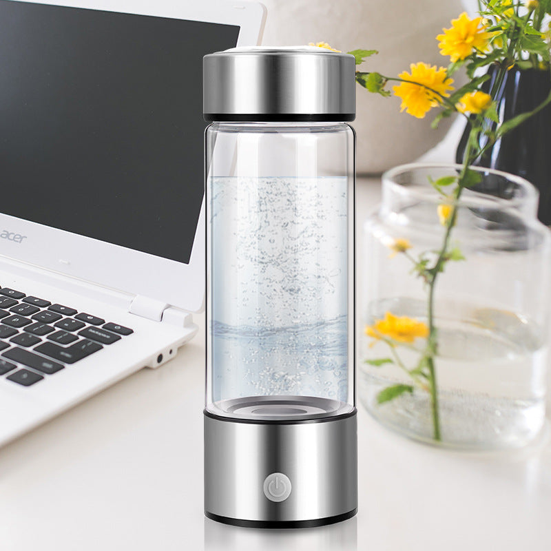 Hydrogen Water Bottle Generator – Electric Rechargeable Antioxidant Hydrogen-Rich Water Maker | 500ml Borosilicate Glass