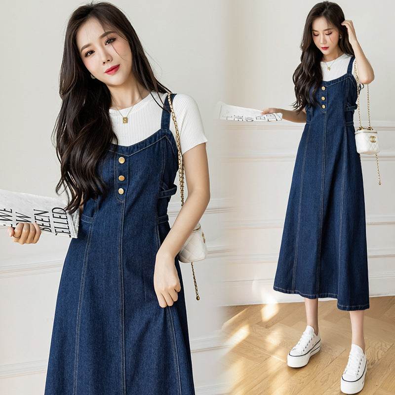 Spring And Autumn New Korean Style Casual All-matching Jeans Suspender Dress