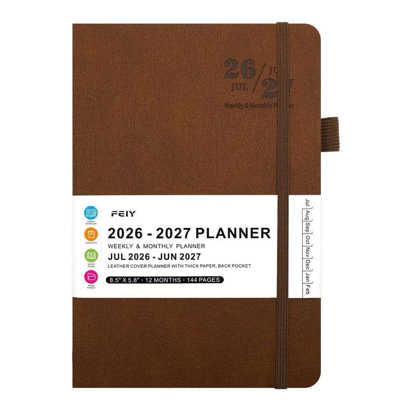 2026–2027 Weekly Monthly Planner Notebook – A5 Faux Leather Cover, 100gsm, Sewn Binding (7 Colours)