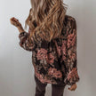 V-neck Long Sleeve Top Floral Print Women's Chiffon blouse Women