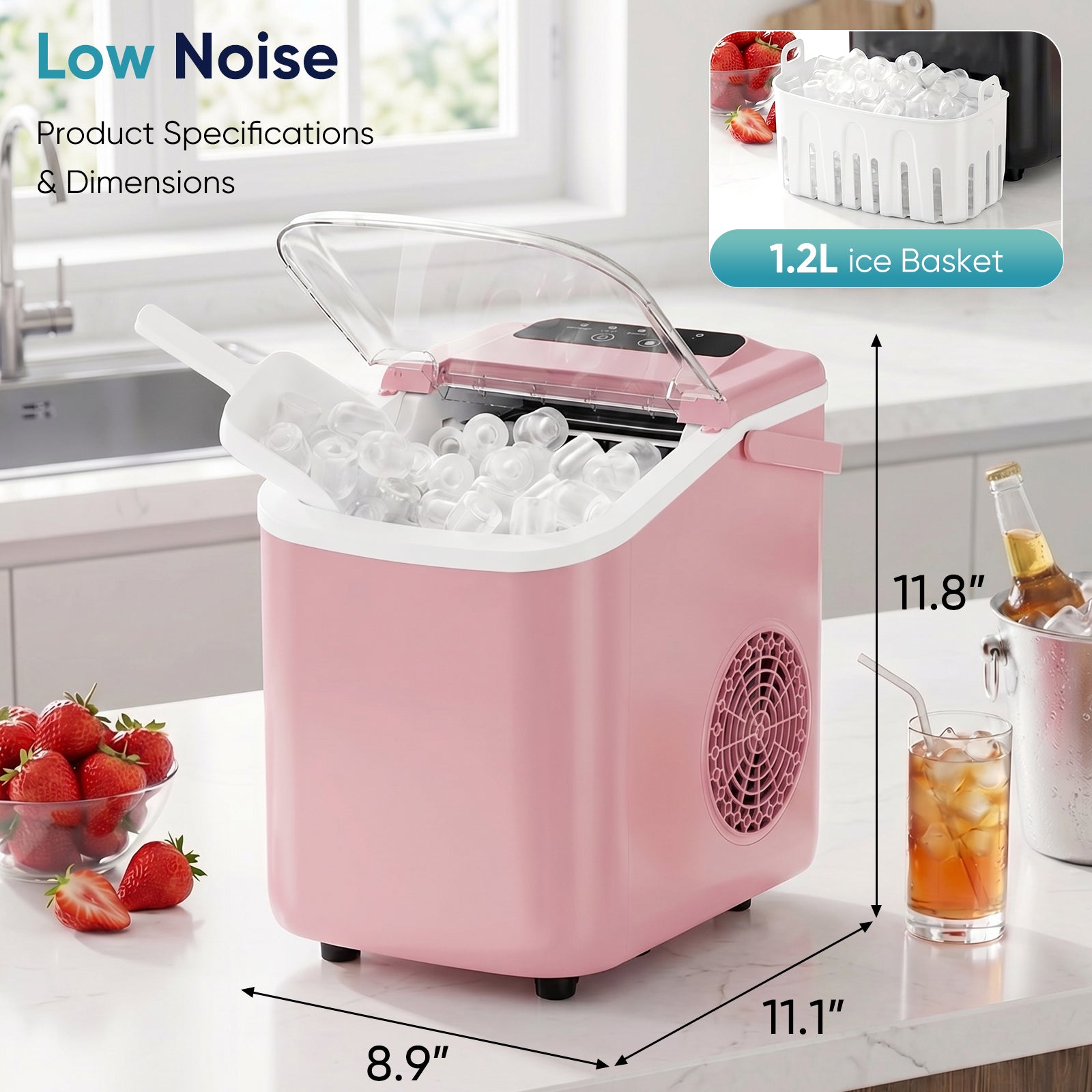 Countertop Ice Maker Machine – 9 Ice Balls in 6–8 Min, 26 lbs/Day, 4 Colors