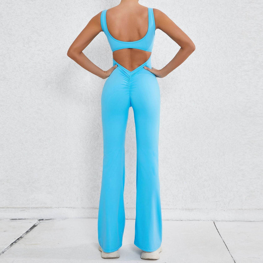 Hollow Back Workout Jumpsuit Sports Athleisure Yoga Wide Leg Jumpsuit