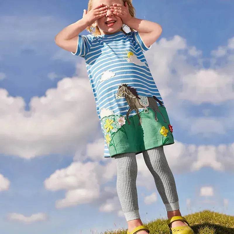 Casual Girls' Skirt gown  Cartoon Printed Cotton Dress for kids