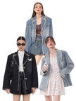 Loose Denim Jacket Polo Collar Single-Breasted Design