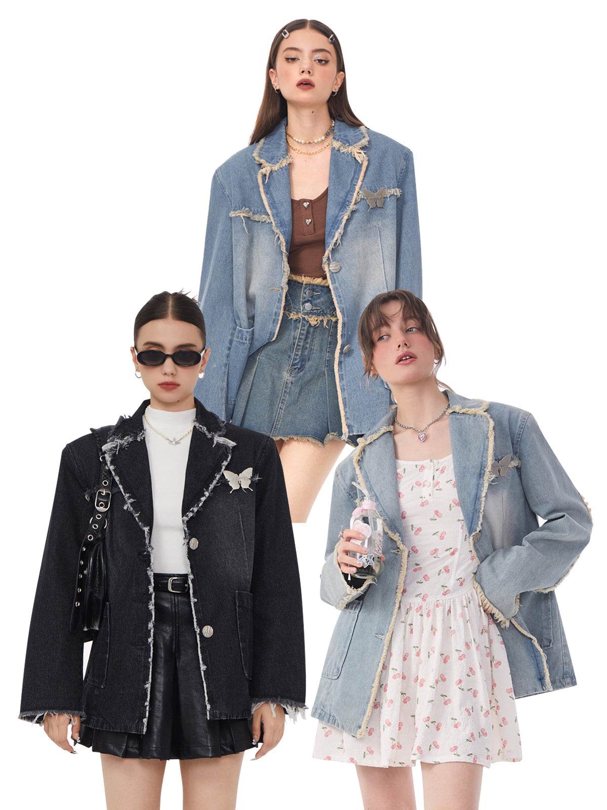 Loose Denim Jacket Polo Collar Single-Breasted Design