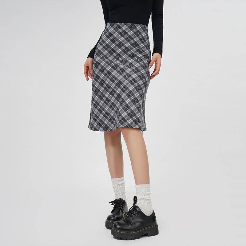 Plaid A- Line Skirt Women's High Waist student Midi Skirt