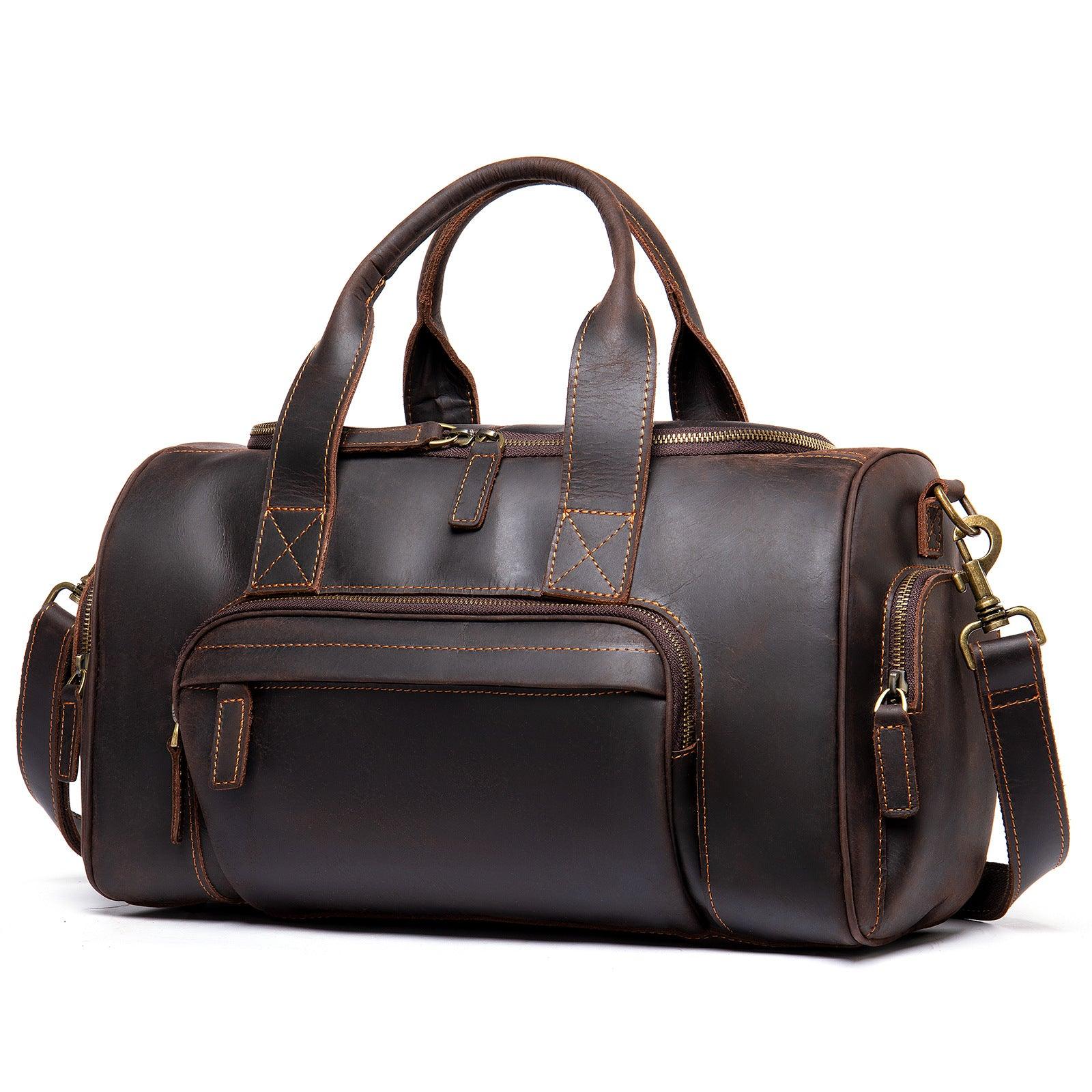 🧳 Vintage Leather Travel Duffel Bag – European Retro Weekend Luggage