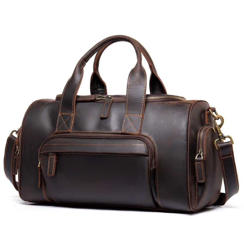 🧳 Vintage Leather Travel Duffel Bag – European Retro Weekend Luggage