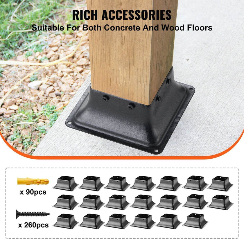4x4 Post Base 20Pcs, Internal 3.6x3.6 Heavy Duty Powder-Coated Steel Post Bracket Fit For Standard Wood Post Anchor, Decking Post Base For Deck Porch Handrail Railing Support