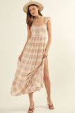 Plaid Sweetheart Sleeveless Open Back Maxi Dress