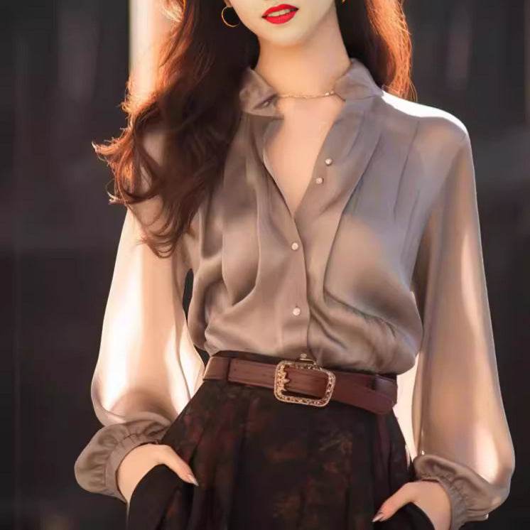 Chic And Beautiful Small Top Gray Blouse Shirt for Women