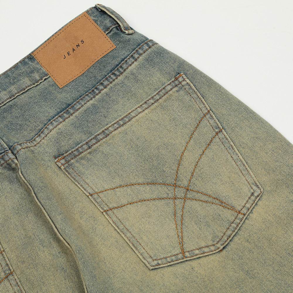 Heavy Industry Washing Hole Denim Trousers Men Jeans