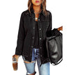 Long Sleeve Jeans Jacket Loose Fit Mid-Length Black