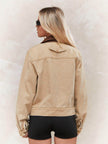 Apricot Collar Zipper Denim Jacket For Women