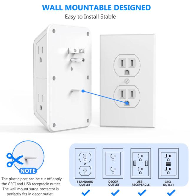 6-Outlet Power Strip with 4 USB Ports – Wall Socket Charger