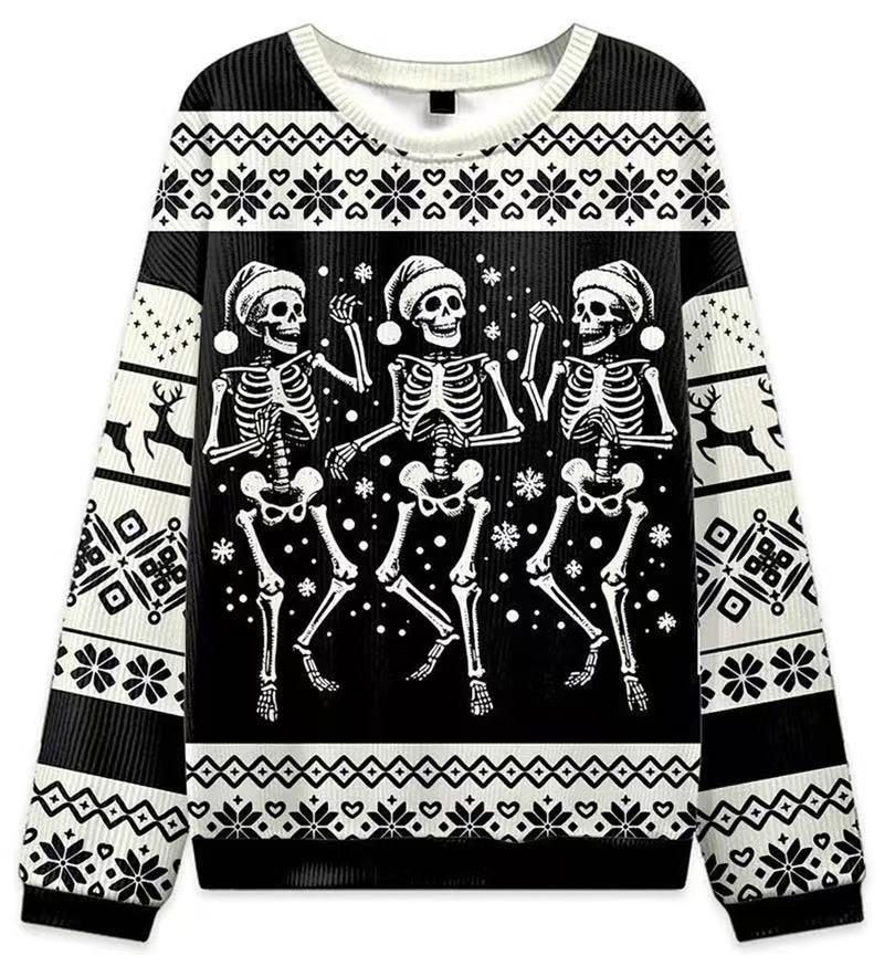 Christmas Cat Hat Snowflake Print Women's Round Neck Sweatshirt