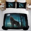 Moon Wolf Duvet Cover Set – Green Watercolor Forest Wolf Bedding | 3-Piece Microfiber | Twin Full King