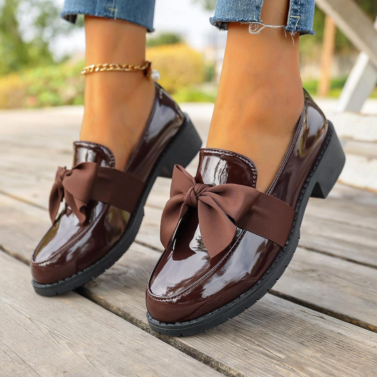 Women's Bow-Knot Chunky Heel Loafers for Office and Everyday Wear