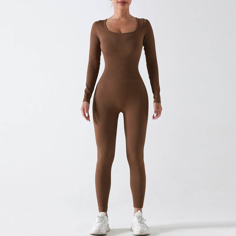 Women’s Seamless Long Sleeve Yoga Jumpsuit, Full Body Activewear One-Piece