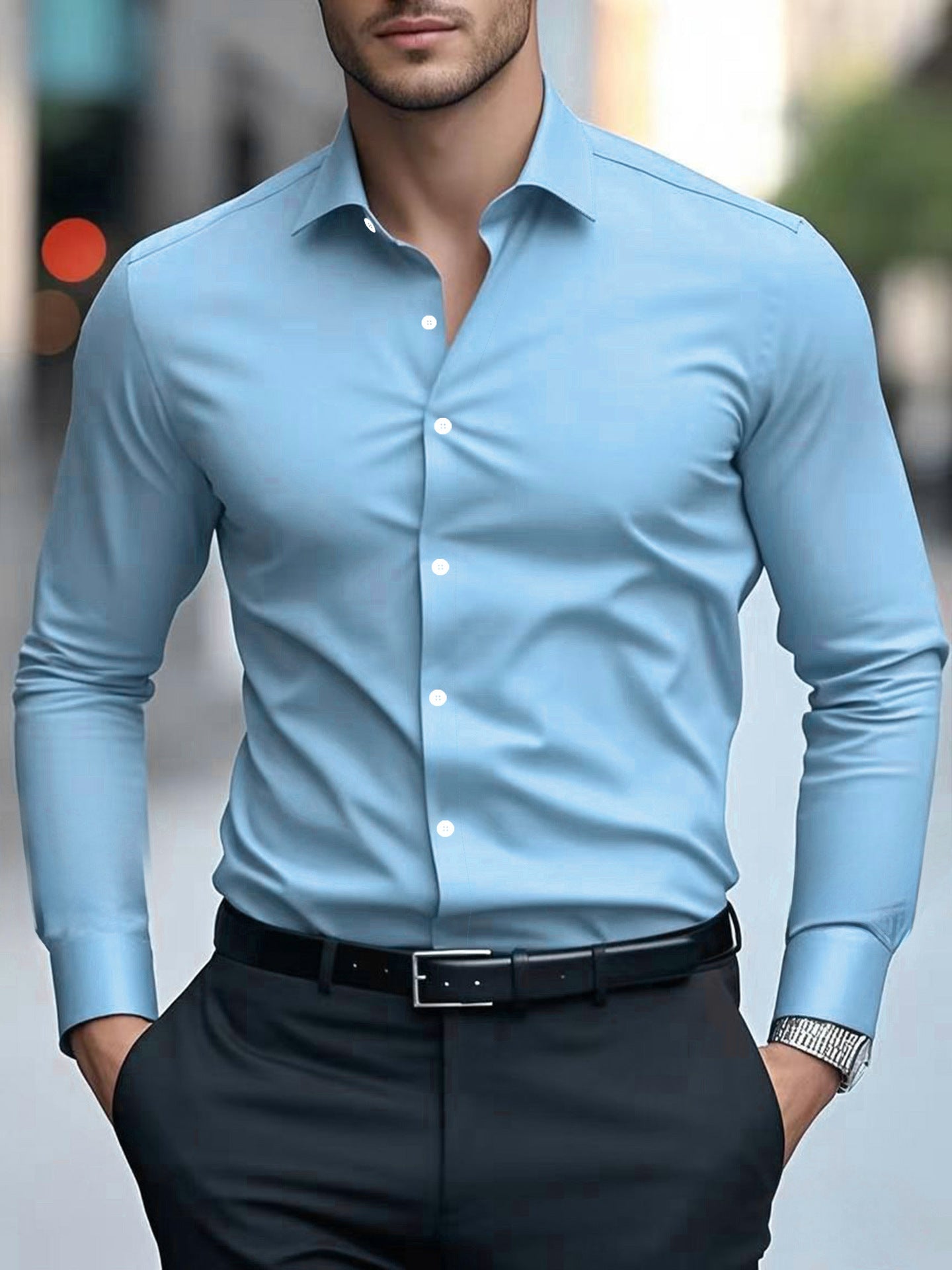 Men's Slim Fit Long Sleeve Business Dress Shirt – 12 Colors, S–3XL | Canada & USA