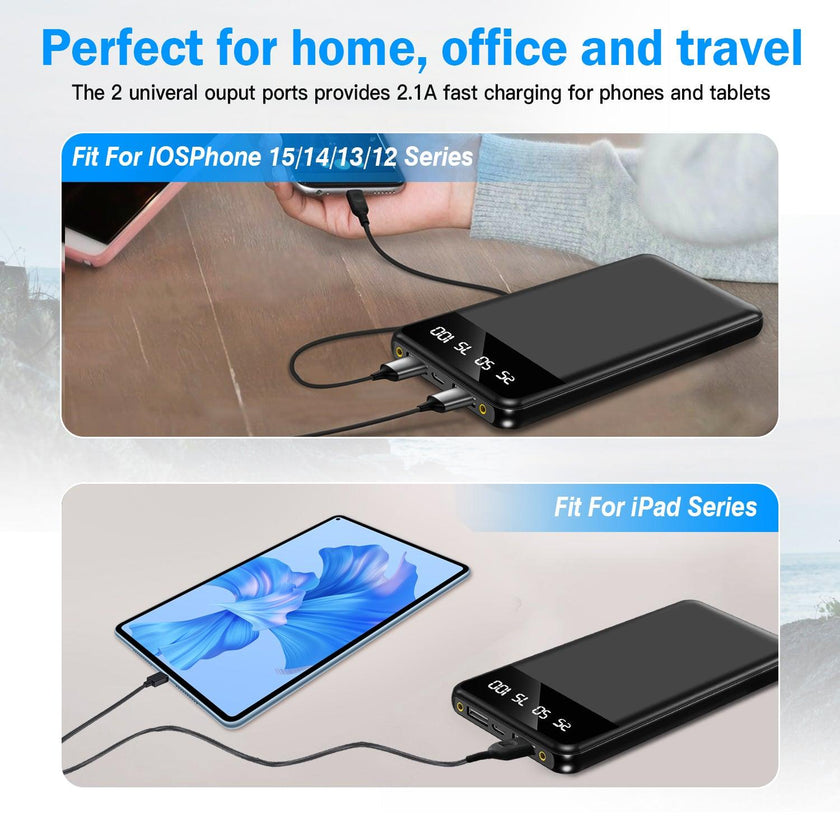 10000mAh Ultra Slim Power Bank Digital Display LED Flashlight 2 USB Ports Airline Approved