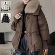 Women Cotton-padded Down Jacket Fur Collar Thick Puffer Winter Coat