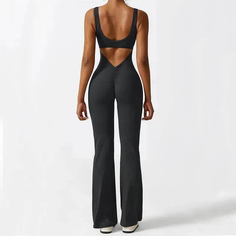 Women Sleeveless Flare Long Pant Yoga Fitness Jumpsuits