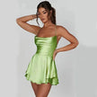 Elegant Chic Skirt Dress For Women Elegant Slim Strap Satin Backless Lace Up Ladies Party Mini Skater Dress